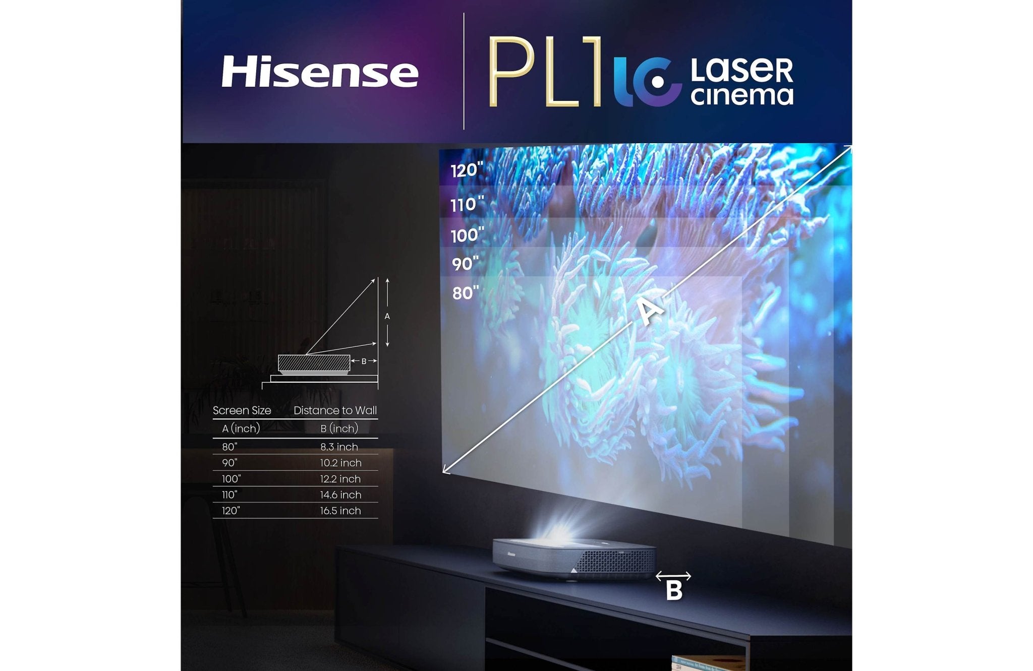 Hisense PL1 Laser Cinema 2200-Lumen UHD 4K Ultra Short-Throw Laser Smart Home Theater Projector - Dreamedia AV