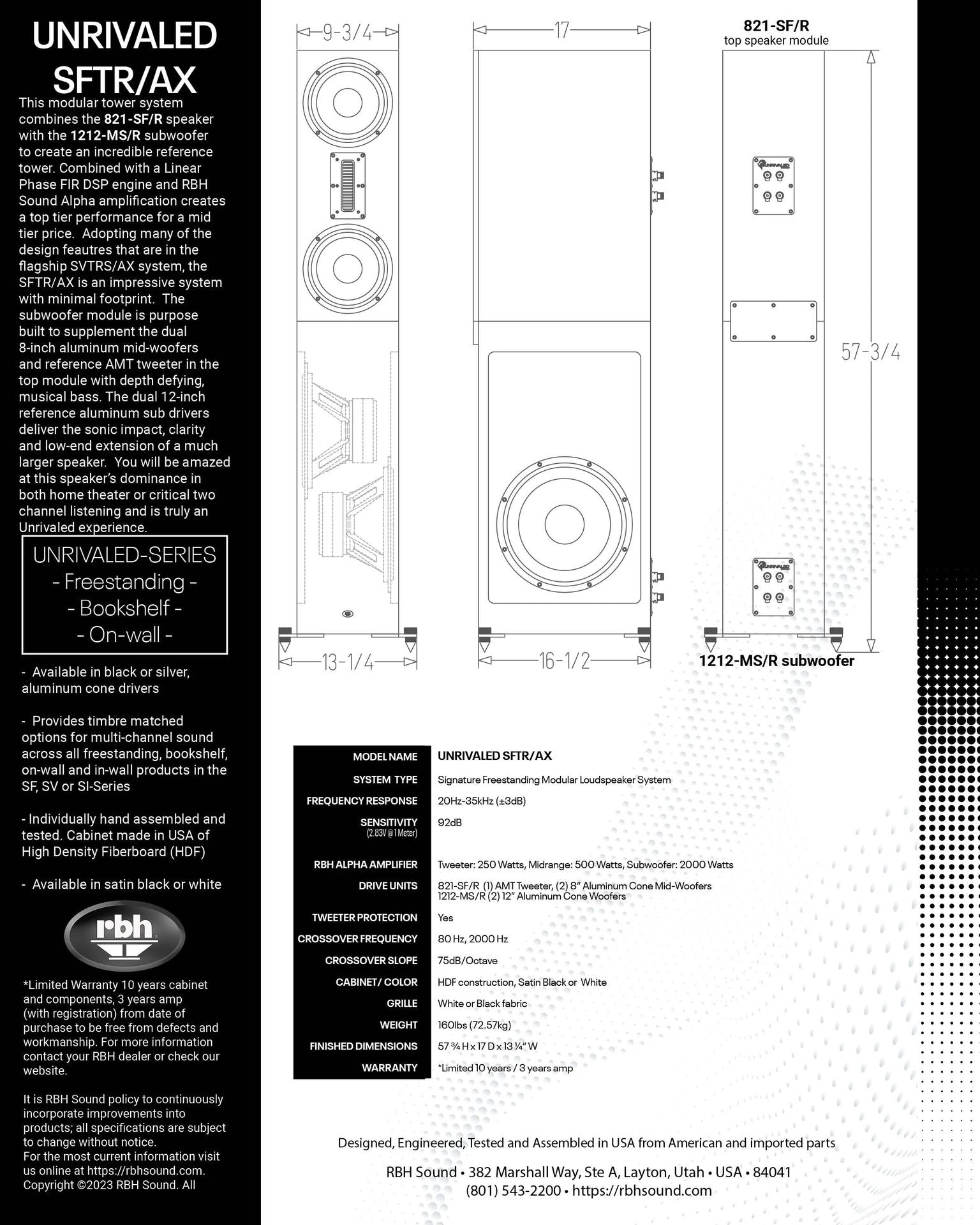 RBH Sound UNRIVALED SFTR/AX Modular Tower System (Pair) - Dreamedia AV