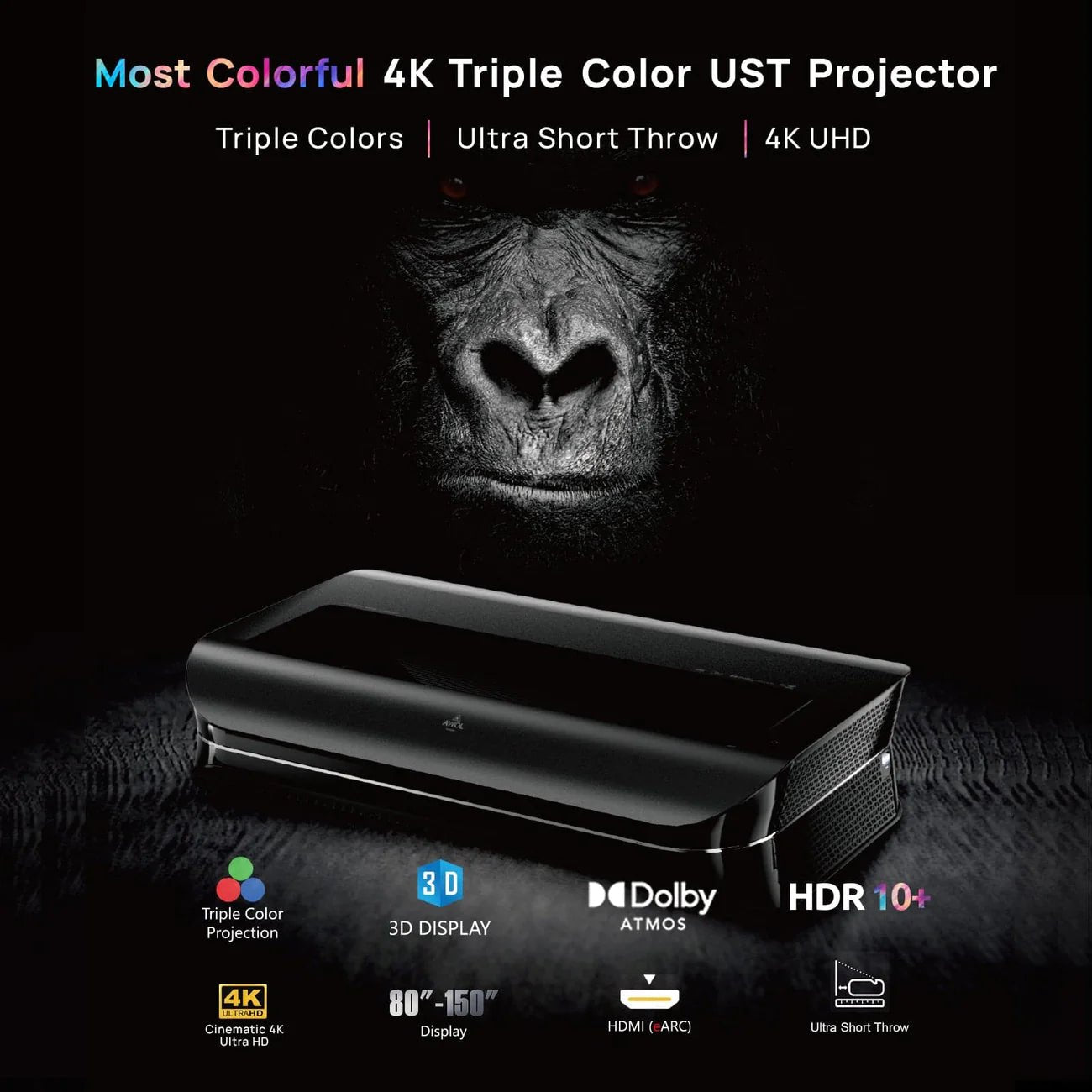 Awol Vision LTV-3000 Pro Plus 100''-120'' Daylight ALR Screen Bundle - 4K 3D Ultra Short Throw Triple Laser Projector - Dreamedia AV