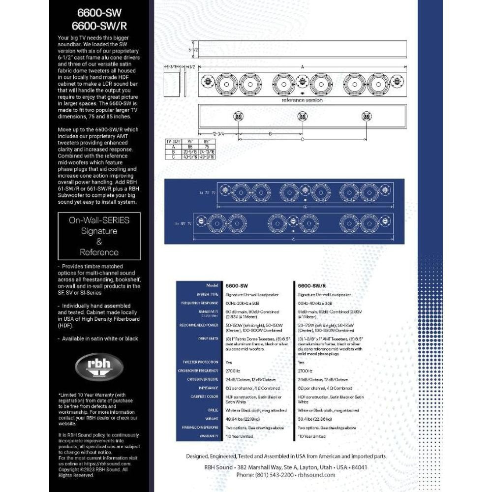 RBH Sound 6600-SW Passive Soundbar - Dreamedia AV
