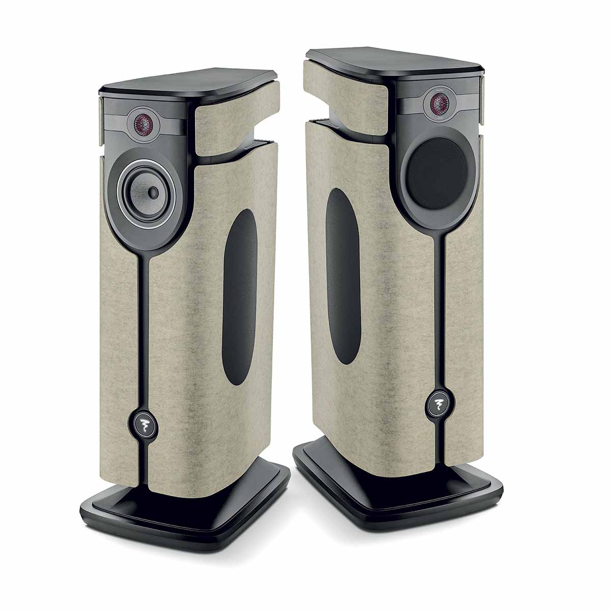 Stylish audio speakers with sleek design, perfect for enhancing home theater sound quality and aesthetics.