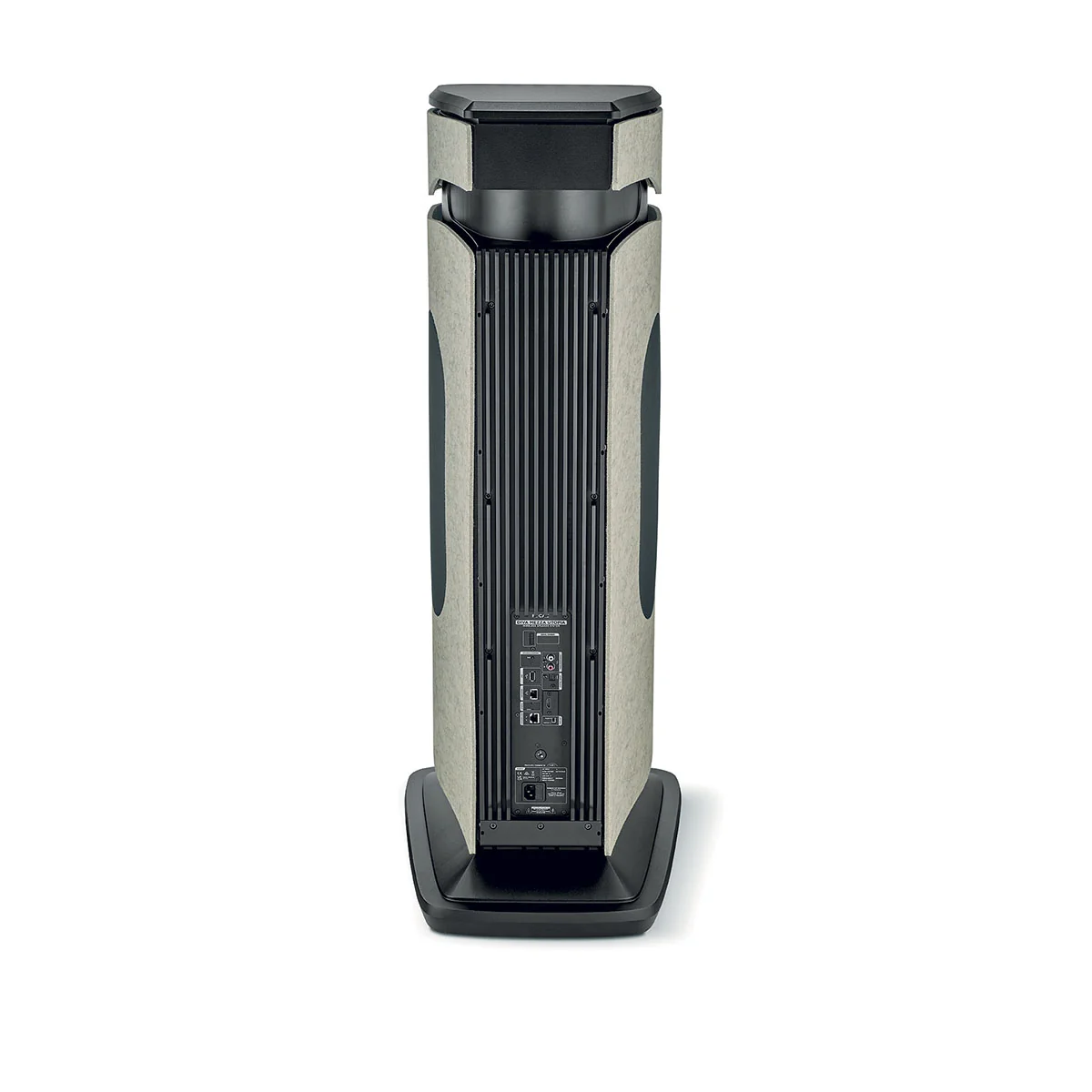Stylish home audio speaker featuring a sleek design and multiple connectivity options for a premium listening experience.