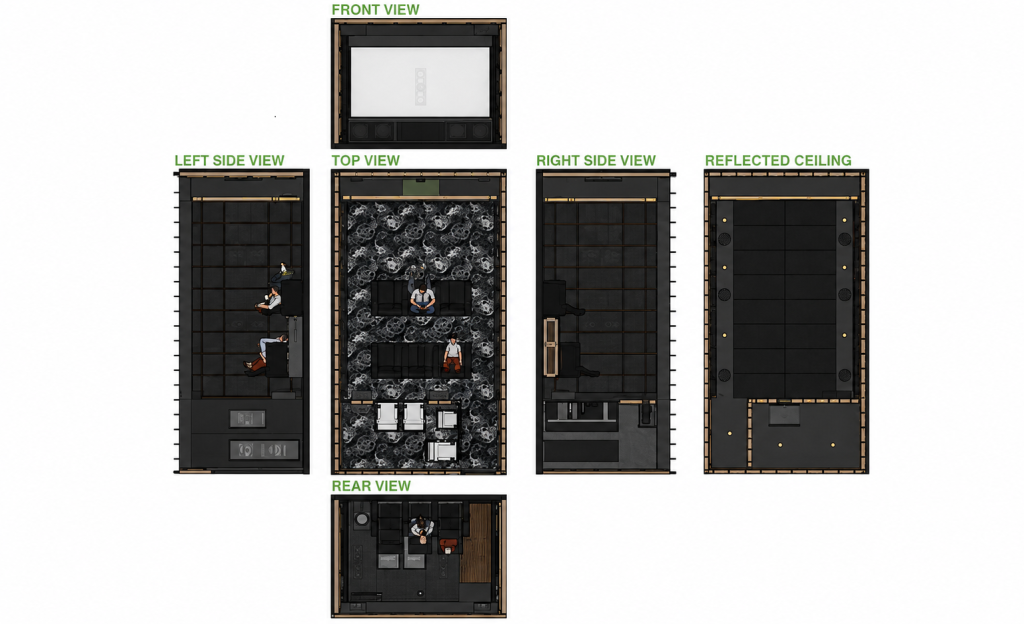 Coordinated CineLuxe home theater construction drawings