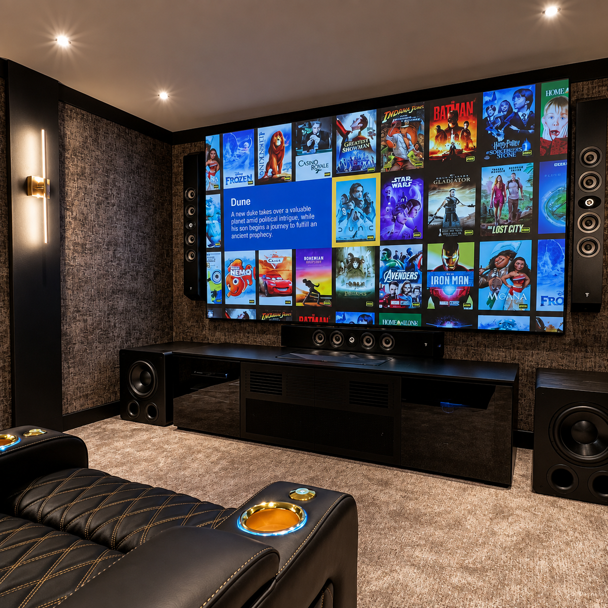 Luxury Home Theater with Large Screen and Surround Sound