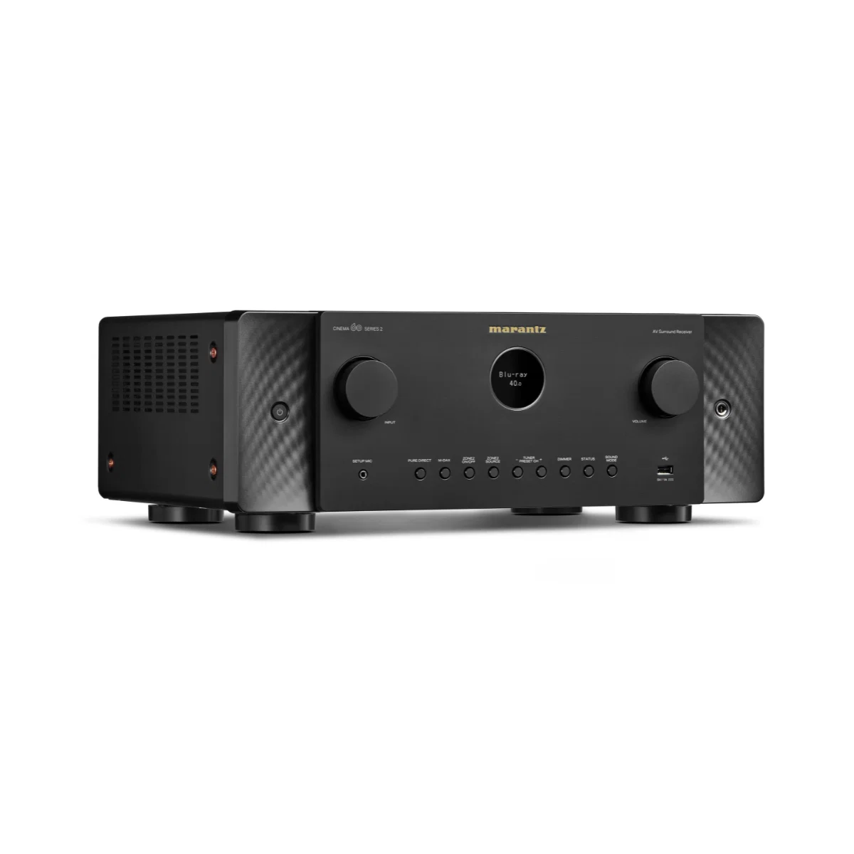 High-quality Marantz AV receiver designed for optimal audio performance in home theater setups. Sleek black finish included.