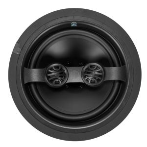 High-quality in-wall speaker design featuring dual woofers for immersive sound in home theater setups. Perfect for audio enthusiasts.