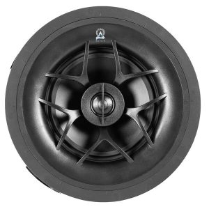High-quality in-ceiling speaker showcasing a sleek design, perfect for enhancing any home theater audio experience.