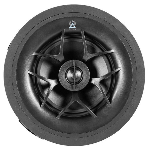 High-quality in-ceiling speaker showcasing a sleek design, perfect for enhancing any home theater audio experience.