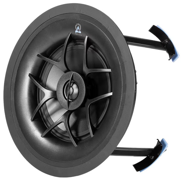 In-ceiling speaker featuring a sleek design for high-quality audio in home theater setups. Ideal for immersive sound experiences.