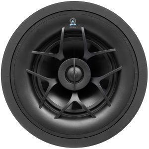 High-quality in-ceiling speaker showcasing a sleek design, perfect for luxury home theater audio setups.