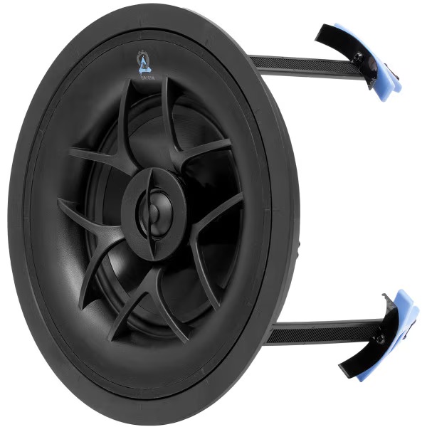 In-ceiling speaker designed for immersive audio in luxury home theater setups. Sleek black finish with easy installation clips.