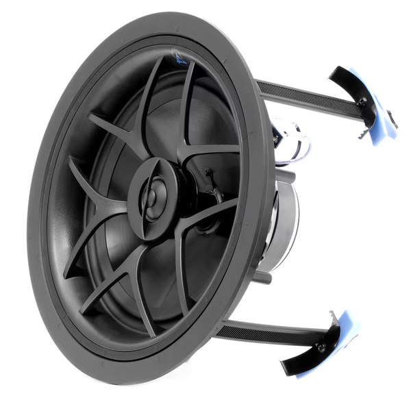 In-wall speaker featuring a sleek design, ideal for a modern home theater setup or whole house audio system.