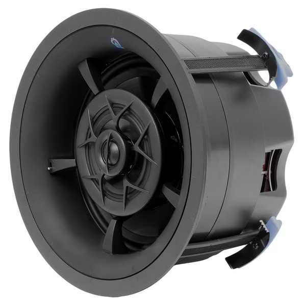 In-ceiling speaker showcasing a sleek design, ideal for luxury home theater audio setups and seamless integration.