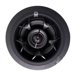In-ceiling speaker featuring a sleek black design, ideal for luxury home theater audio systems.