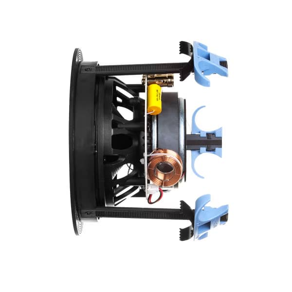 High-quality speaker component showcasing internal wiring and design, ideal for enhanced audio performance in home theaters.