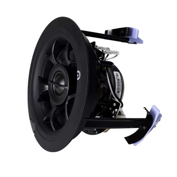 In-ceiling speaker showcasing a sleek design, ideal for enhancing sound in luxury home theaters and audio setups.