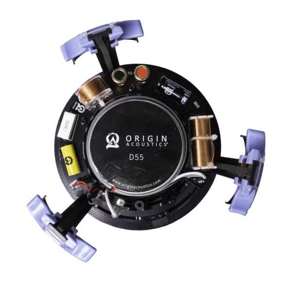 Origin Acoustics D55 ceiling speaker component, showcasing intricate wiring and design for superior sound quality.