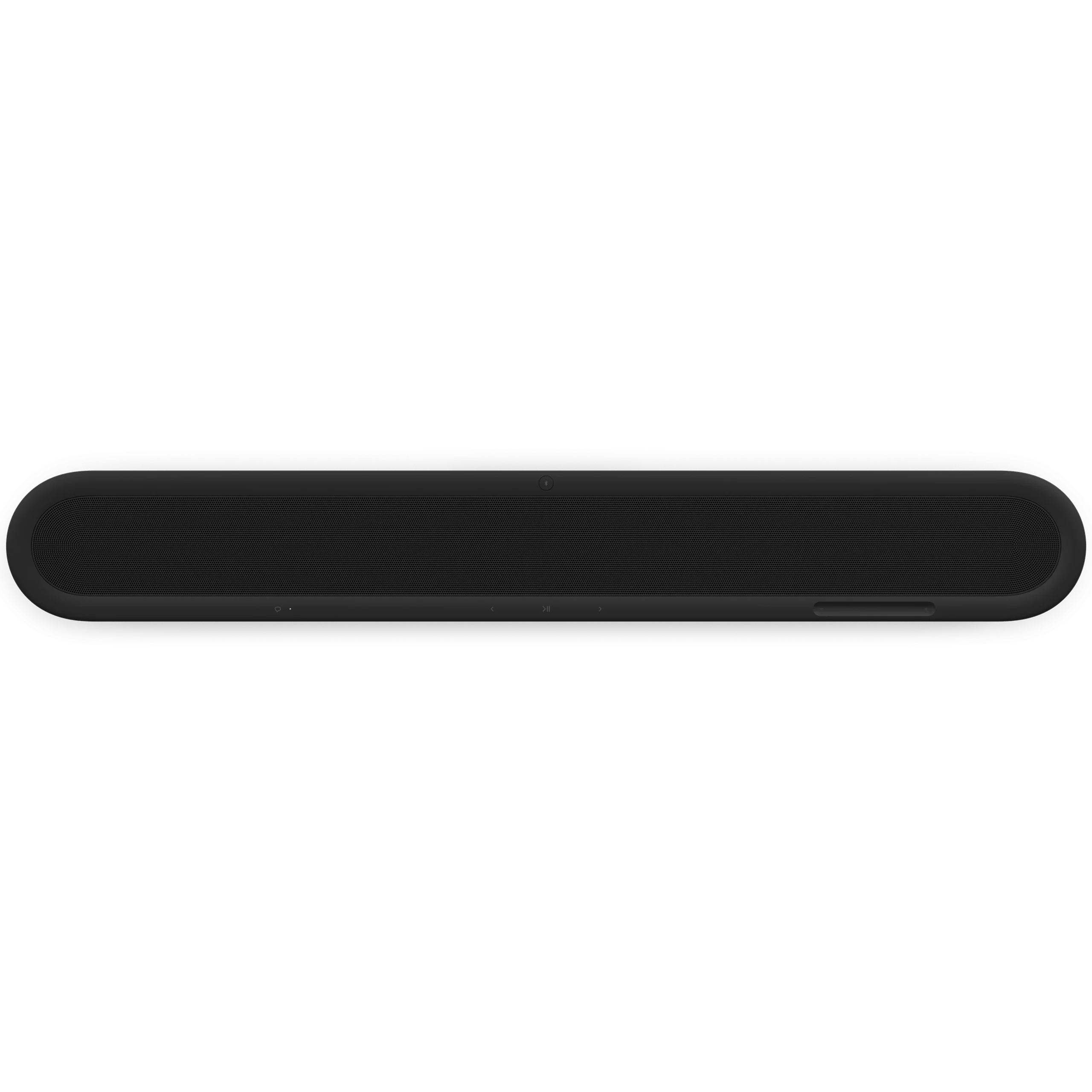 Sleek black soundbar designed for enhanced audio in home theater setups, featuring minimalist style and integrated controls.