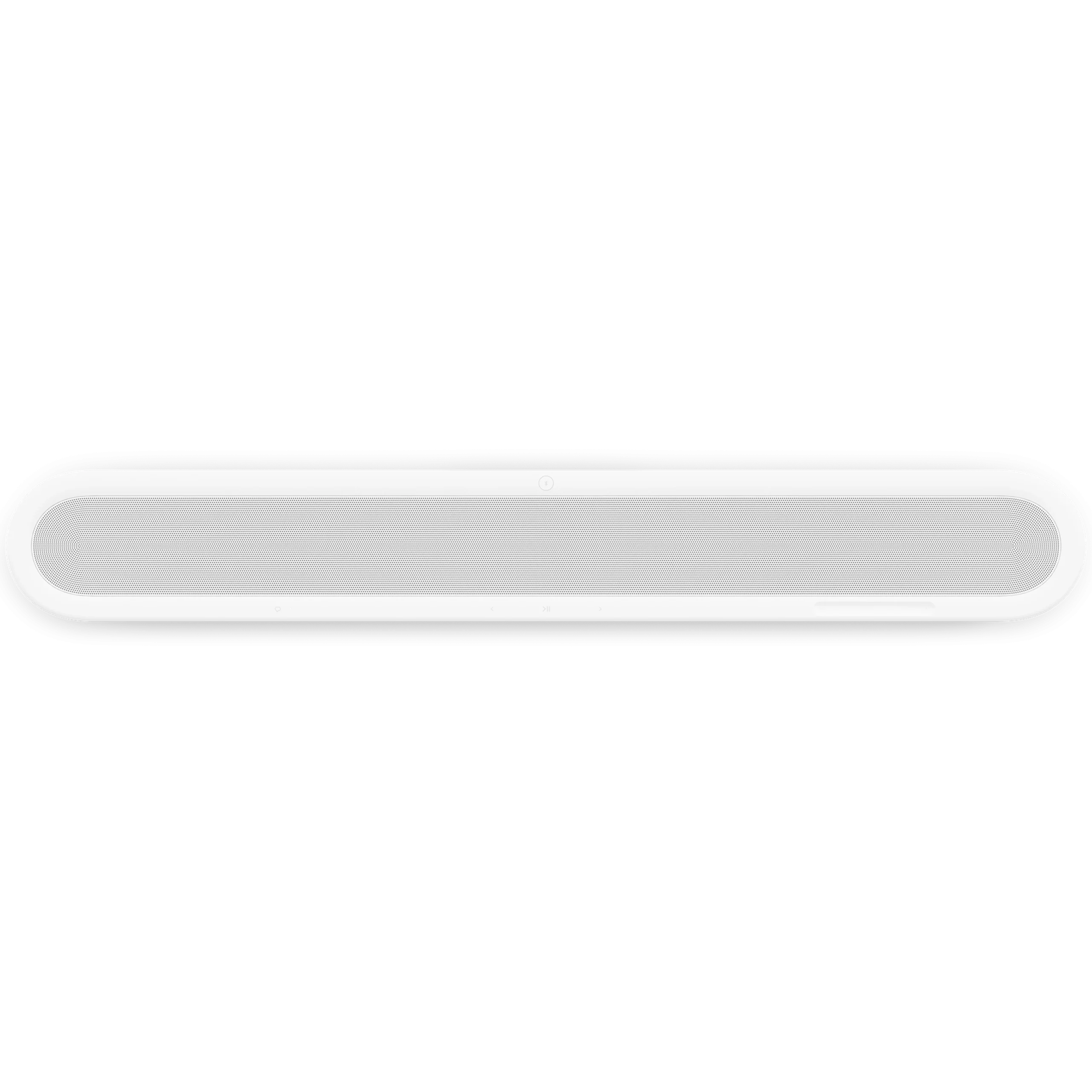 Sleek white soundbar with a minimalist design, ideal for enhancing audio in a modern home theater setup.
