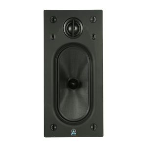 In-wall speaker featuring a sleek design, perfect for enhancing home theater audio quality. Ideal for space-saving setups.