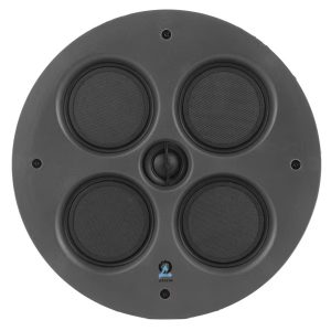 Ceiling-mounted speaker featuring four drivers, ideal for enhancing audio in luxury home theater setups.