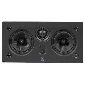 High-quality in-wall speaker featuring dual woofers and a central tweeter for immersive audio experiences.