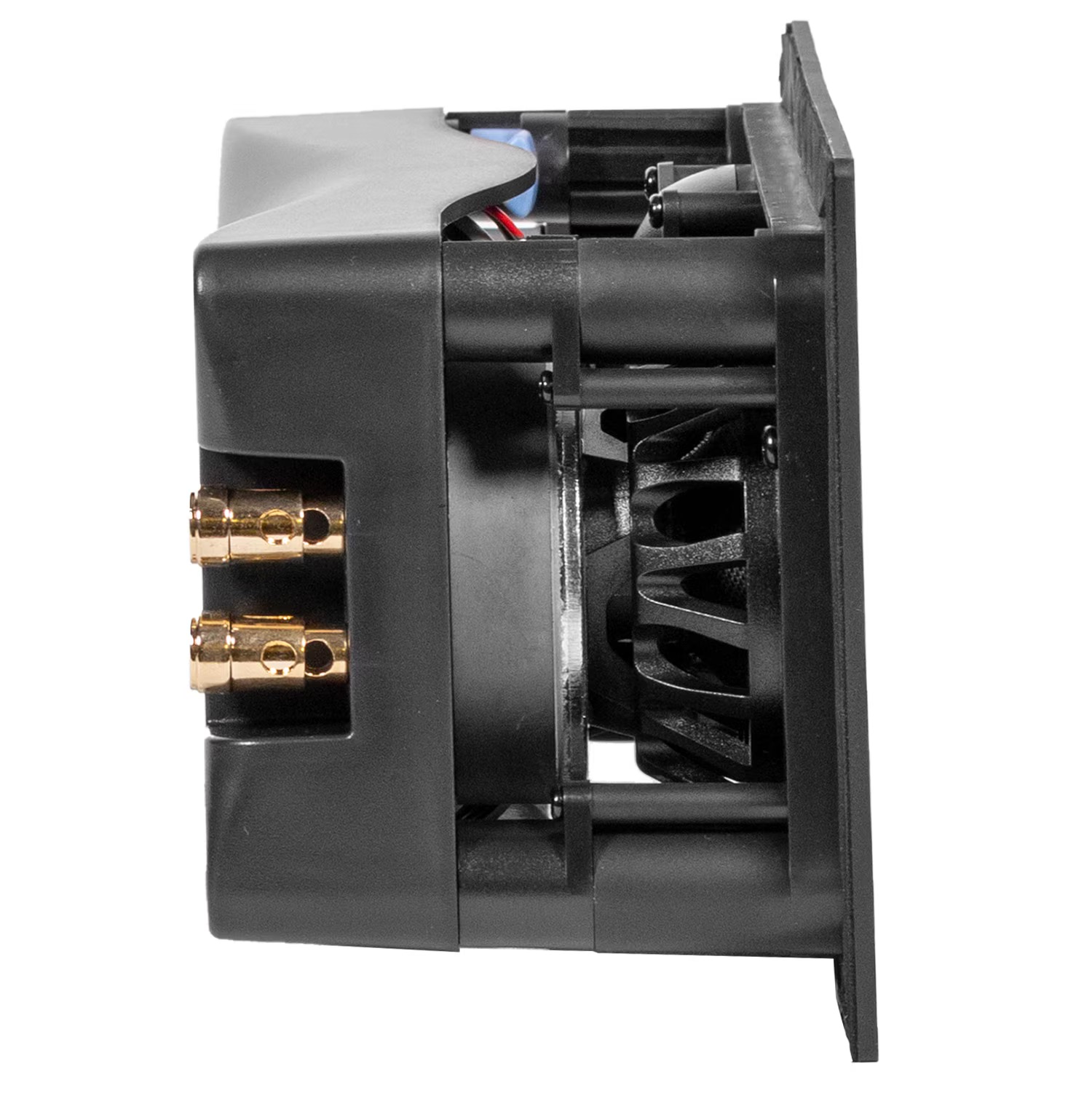 Compact audio component with gold connectors and sleek design, ideal for enhancing home theater sound quality.