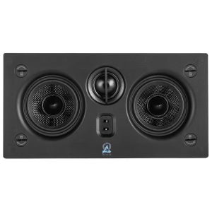 In-wall speaker with dual woofers and a tweeter, ideal for enhancing home theater audio experiences.