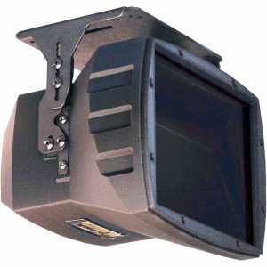 A close-up view of a projector with mounting bracket, designed for high-performance home theater setups.