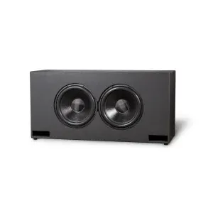 Dual-driver subwoofer designed for high-performance audio in home theater systems, delivering deep, immersive sound quality.