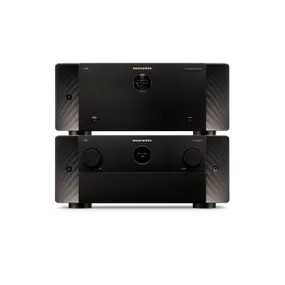 Dual Marantz home theater amplifiers featuring sleek design and advanced audio performance for immersive sound.
