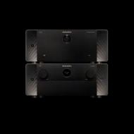 Dual Marantz home theater amplifiers featuring sleek design and advanced audio performance for immersive sound.