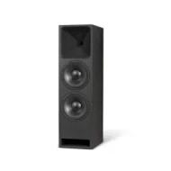 Dual-driver floor-standing speaker with a sleek design, perfect for enhancing home theater audio experiences.