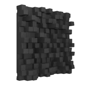 Textured black acoustic foam panel designed to enhance sound quality in home theater setups or recording studios.