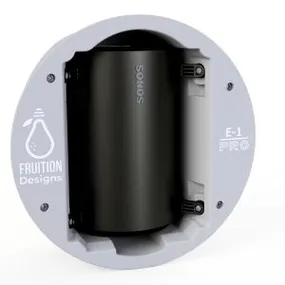 Sonos E-1 Pro speaker installed in a sleek wall-mounted enclosure by Fruition Designs for a modern audio setup.