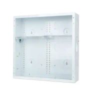 White AV cabinet interior showcasing mounting options for home theater equipment organization and installation.