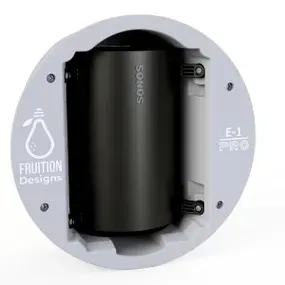 Sonos E-1 Pro speaker installed in a sleek wall-mounted enclosure by Fruition Designs for a modern audio setup.